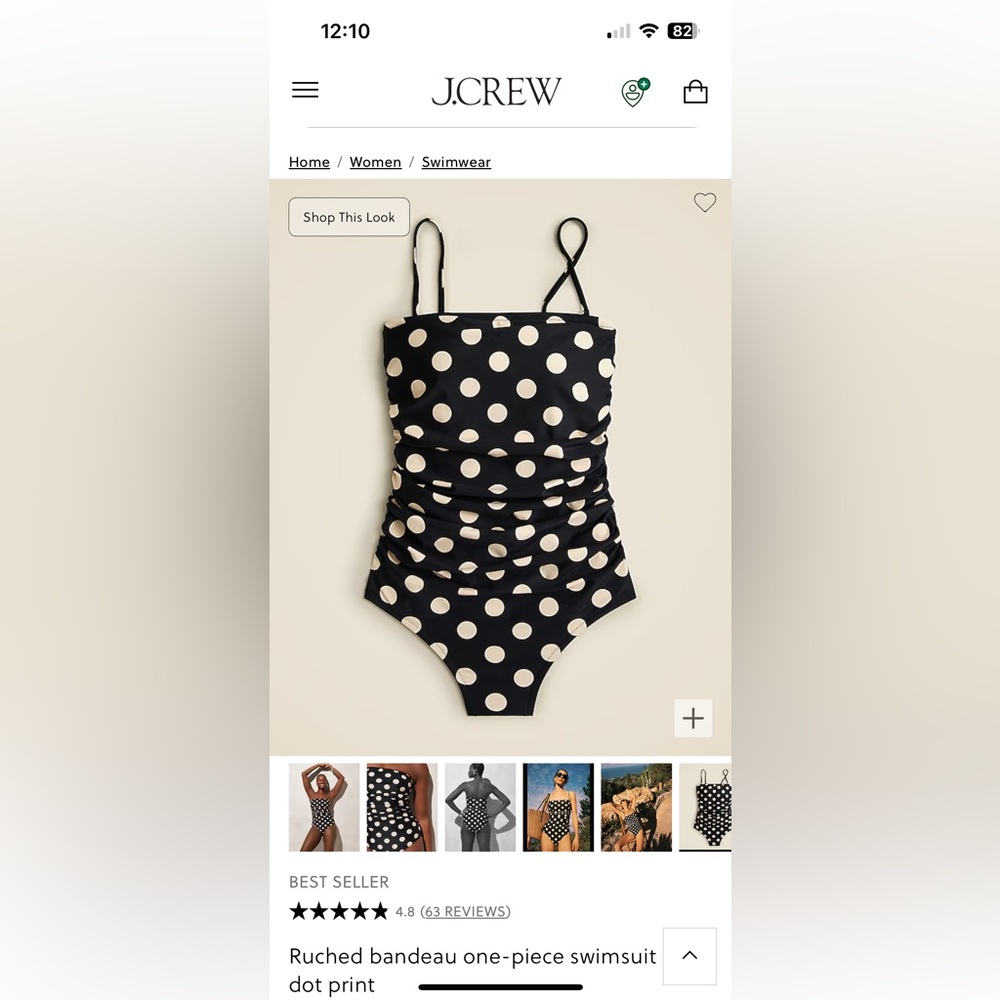 J.Crew Ruched bandeau one-piece swimsuit in dot print